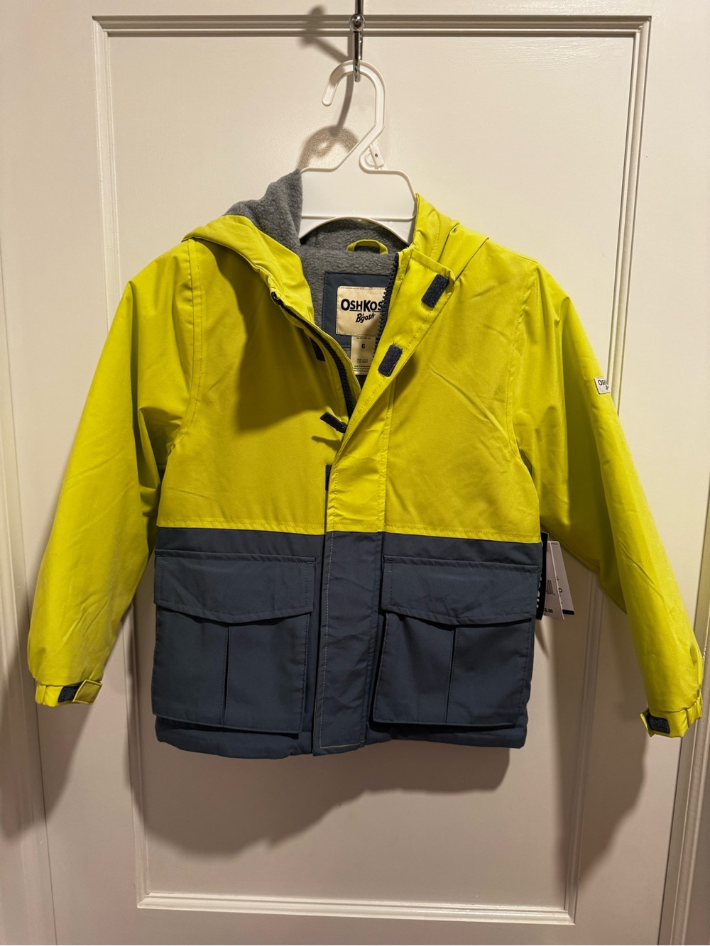 OshKosh B'gosh Two-Tone Yellow and Navy Hooded Rain Jacket